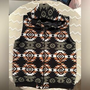 Native Aztec geometric pattern hooded fleece vest